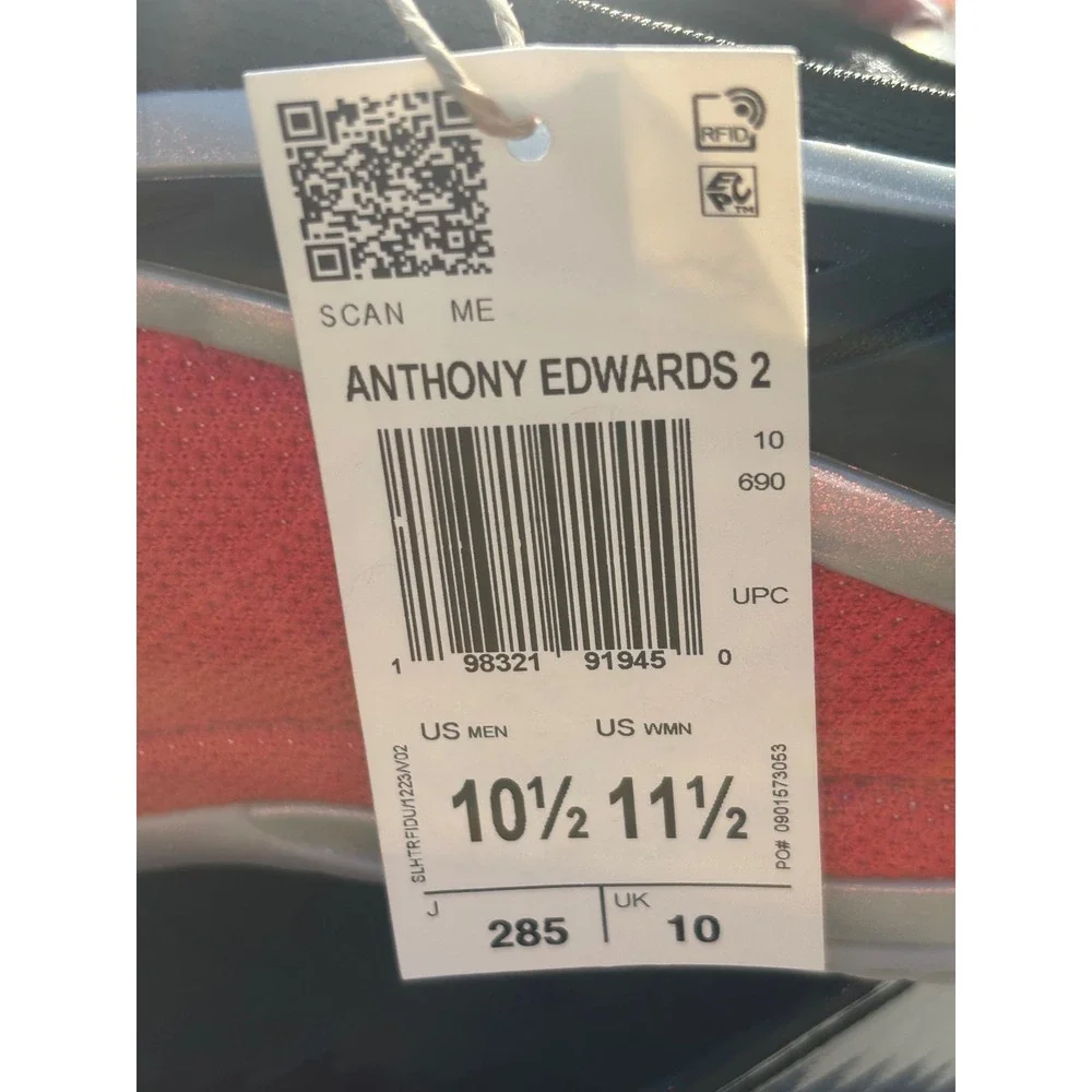 Adidas Anthony Edwards 2 Basketball Shoes Black Red Silver AI09497 Mens 10.5